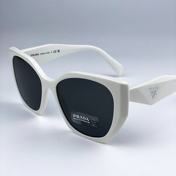 NEW Prada PR19ZS 1425S0 Talc White Dark Grey Rectangle Women Sunglasses - Picture 7 of 12